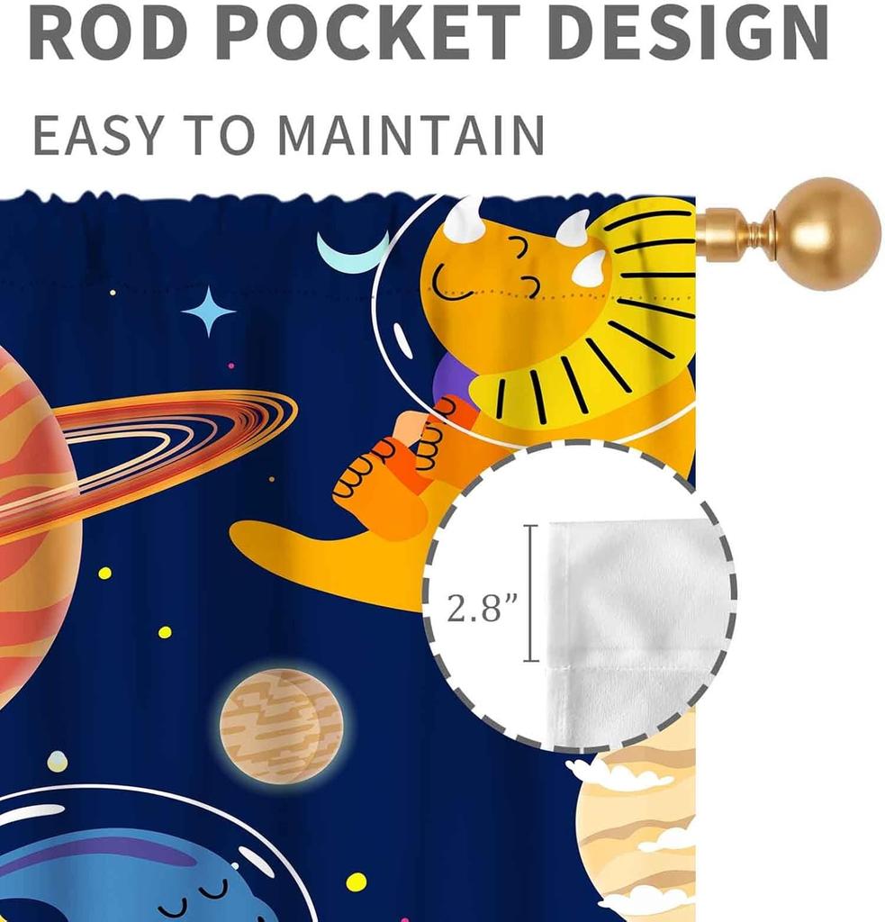 Dinosaur Curtains Boys Room Cartoon Dino Navy Blue Safari Animal Outer Space Planet Astronaut Theme Baby Window Curtain Blackout Polyester
