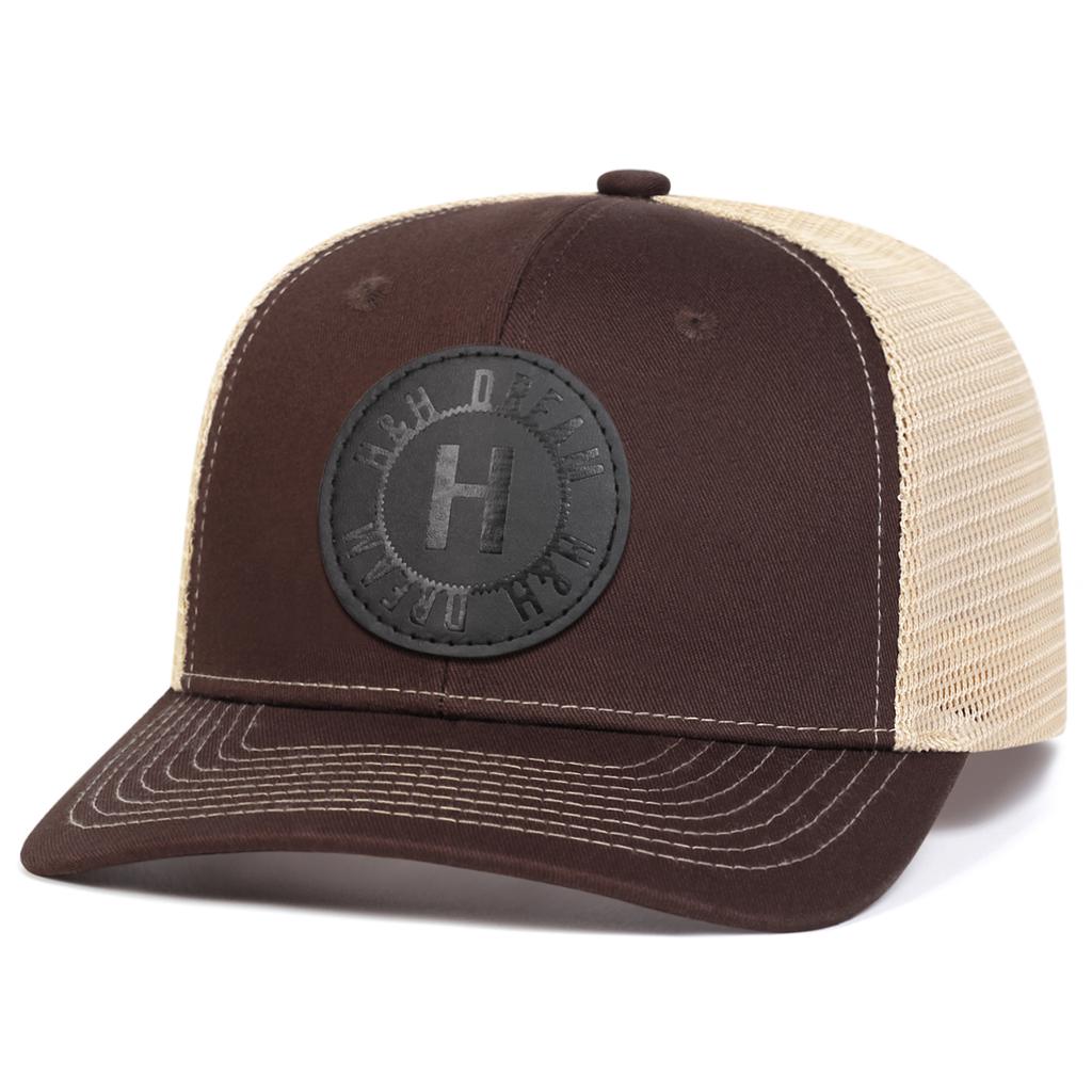 Men H Black Leather Patch Baseball Mesh Cap Hat Micro Curved Cap Outdoor Adjustable Sunscreen Leisure Hat Spring Autumn Travel Tourism Beach Vacation