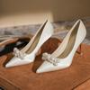 8820 Pointed High Heels Women's Thin Heels 2025 New Pearl Shallow Mouth Single Shoes Show Clothes Red Bridal Wedding Shoes
