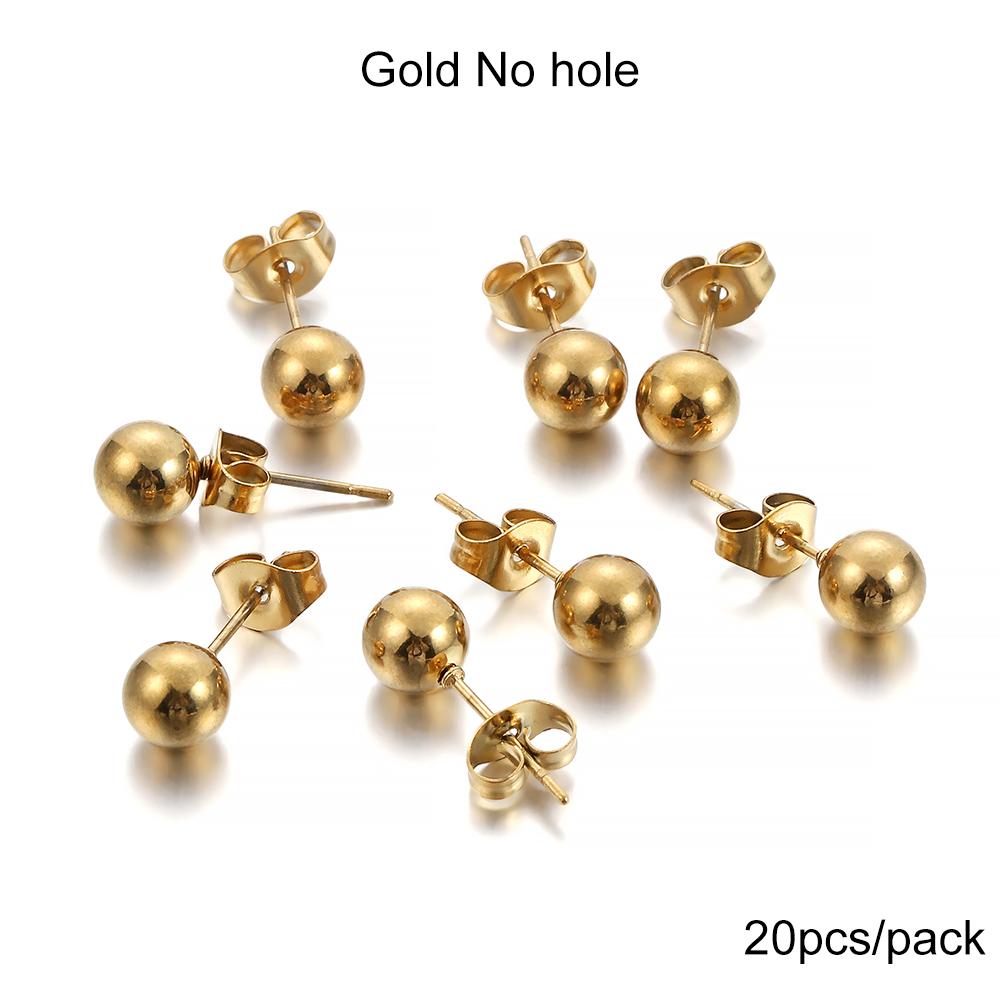 20pcs/lot Gold Stainless Steel Round Ball Earring Post Stud With Earring Plug Findings Ear Back For DIY Jewelry Making Supplies