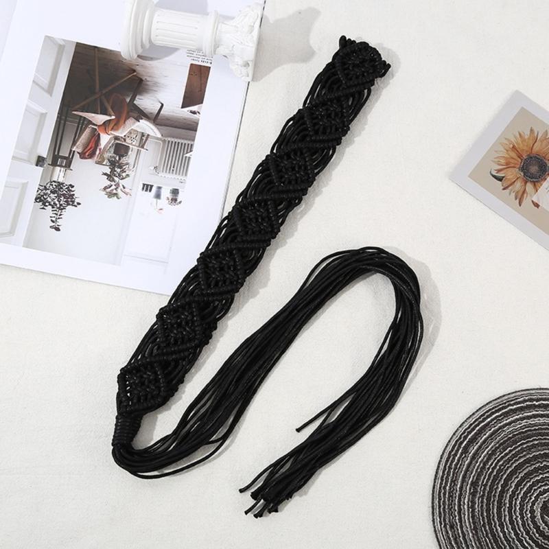 Women Decorative Wax Rope Belt Bohemian Fringed Belt Girl Dress Accessories Ethnic Waiststrap Female Waist Ornament