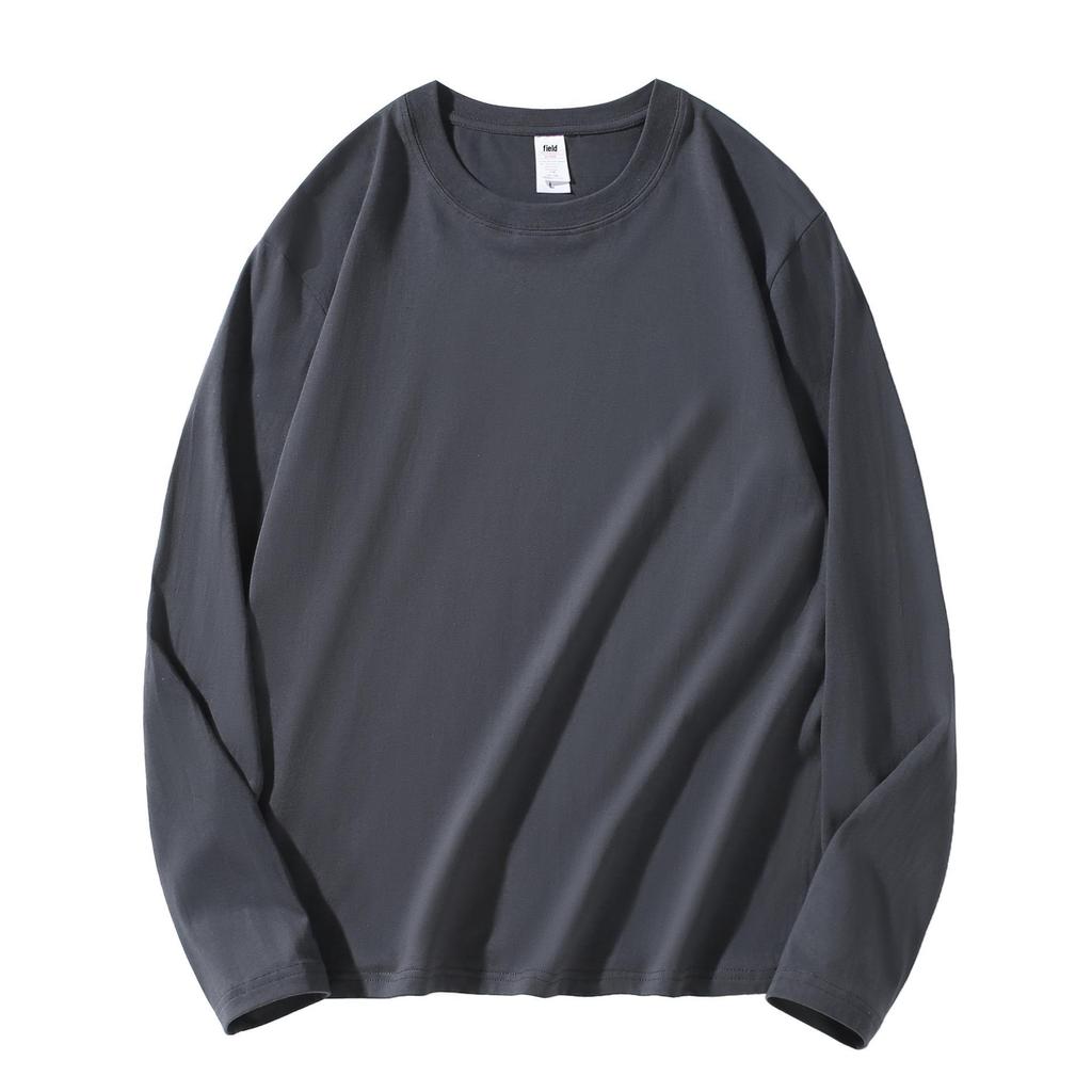 220g Heavyweight Pure Cotton Unisex Long Sleeve T-shirt - Loose Fit Solid Color Casual Sweatshirt