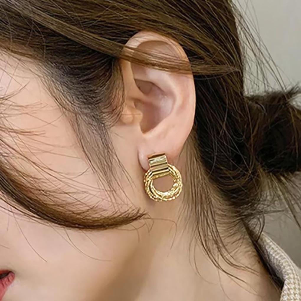 Women's Simple Punching Circle Wrap Vintage Layered Earrings