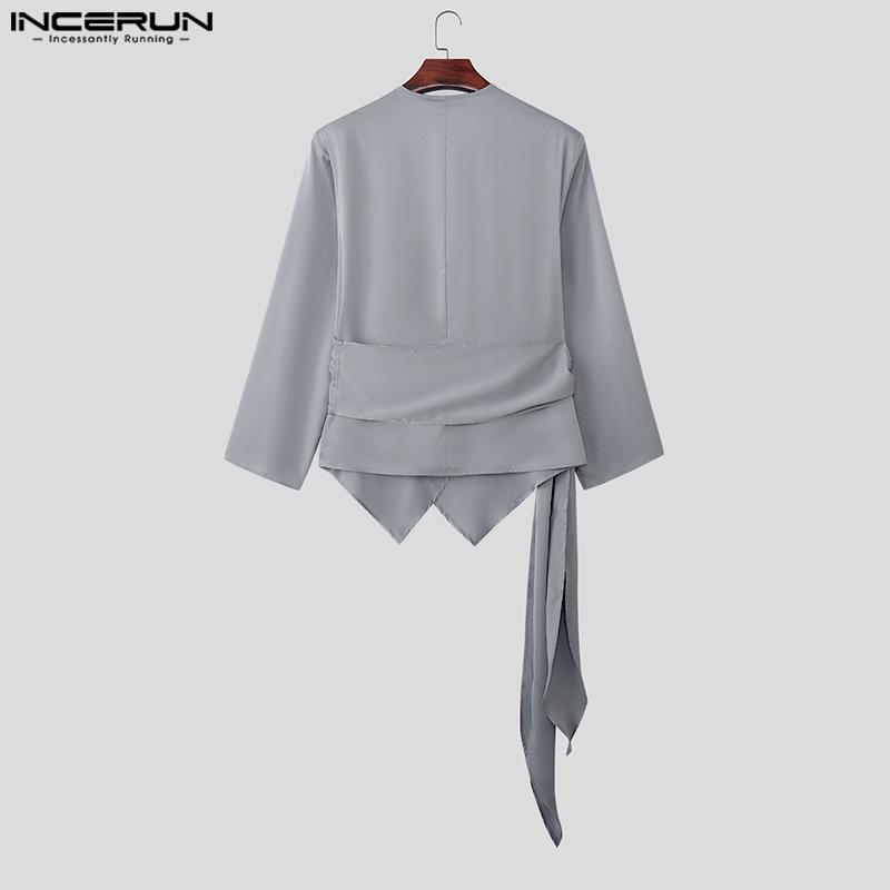 INCERUN 2PCS Men Long Sleeve Irregular TopsLong Straight Pants Sets Two Pieces Outfits