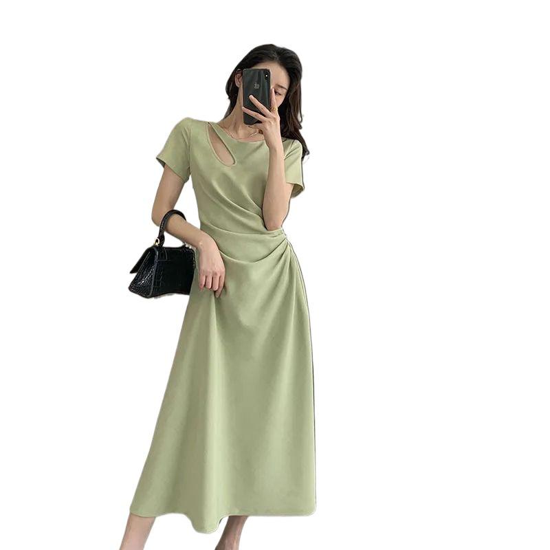 Hollow Design Summer Dress: French-Inspired Elegant Slimming Waist Hepburn Style Long Dress for Women