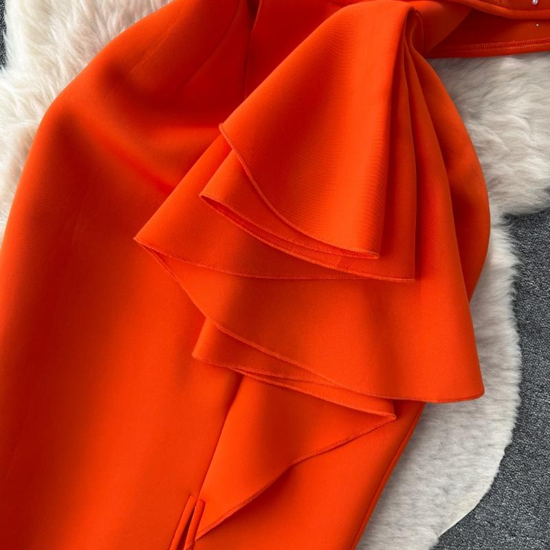 Elegant Sexy Party One Piece Dress Women High Waist Rhine Stone Pleated Split Dresses Lady Fairy Slim Fashion Design Dress 2025 New