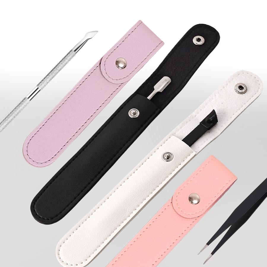 Protective Sleeve Cover for Cuticle Pusher Dead Skin Remover Tool, PU Leather Case for Nail Art Eyelash Tweezers Storage Bag