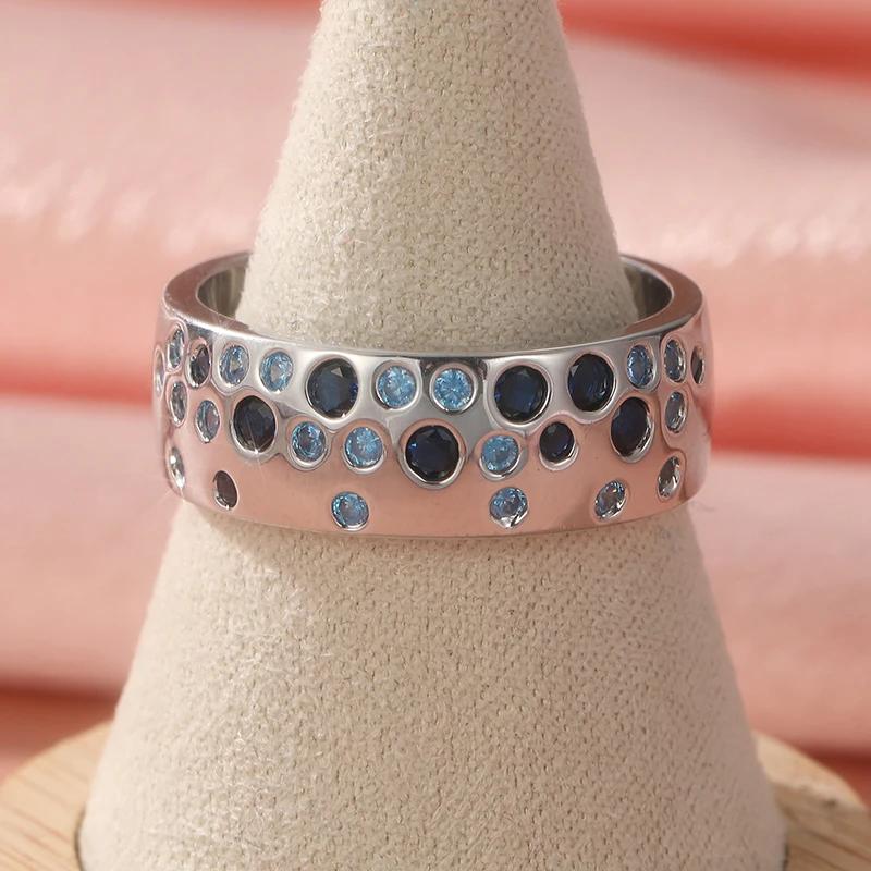 

Fashionable and Classic Wide Face Ring with Round Blue Zirconia Index Ring Is A Sparkling Zircon for Women s Holiday Party 9