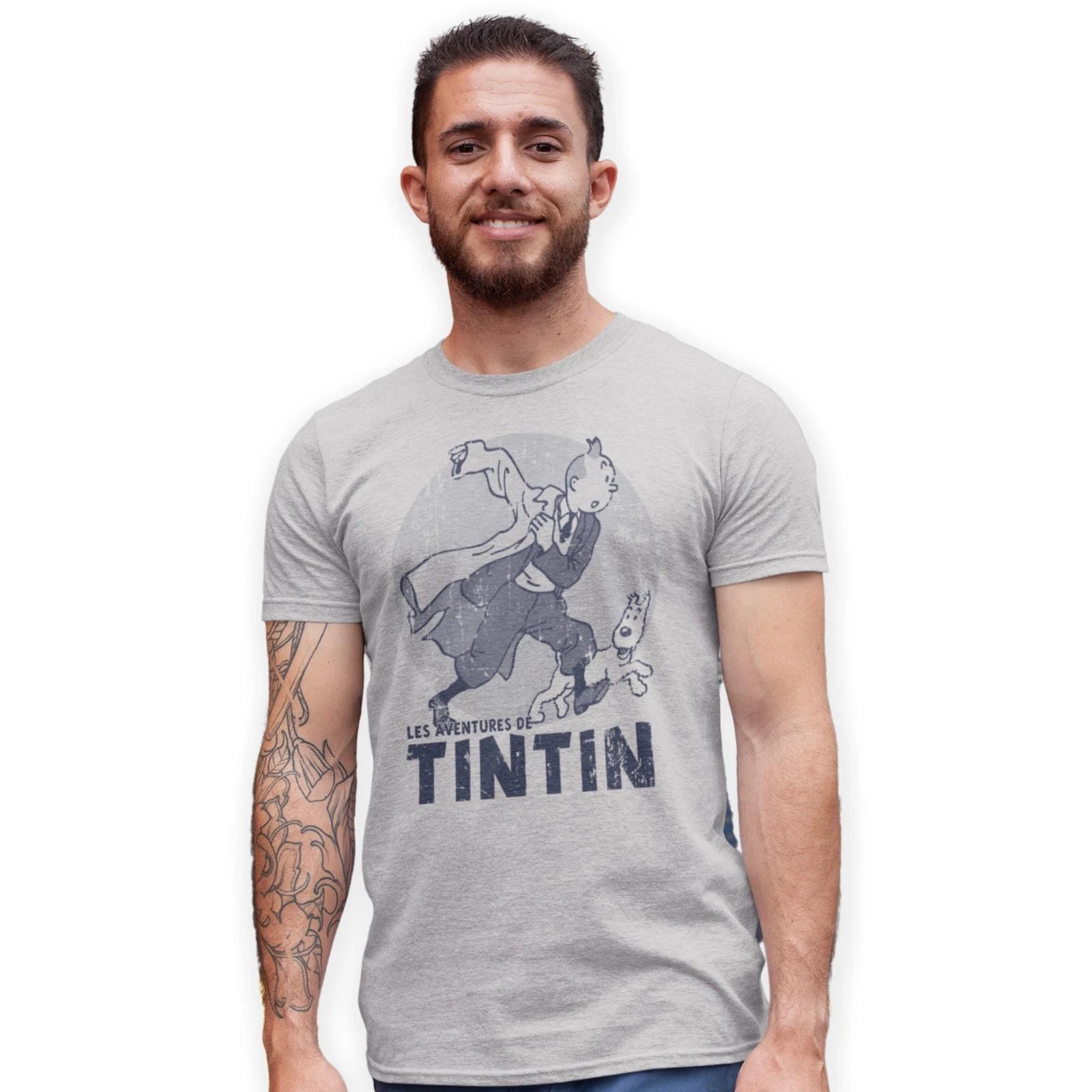 The Adventures of TinTin Hand Printed Vintage Comic Hero T-Shirt Birthday Gift 3XL