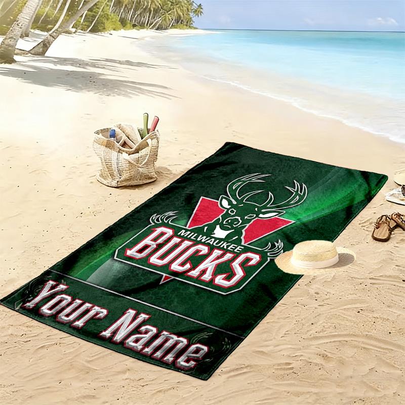 Name Custom Milwaukee Bucks Print Beach Towel, Large Soft Quick Dry Towel for Beach Camping Swimming