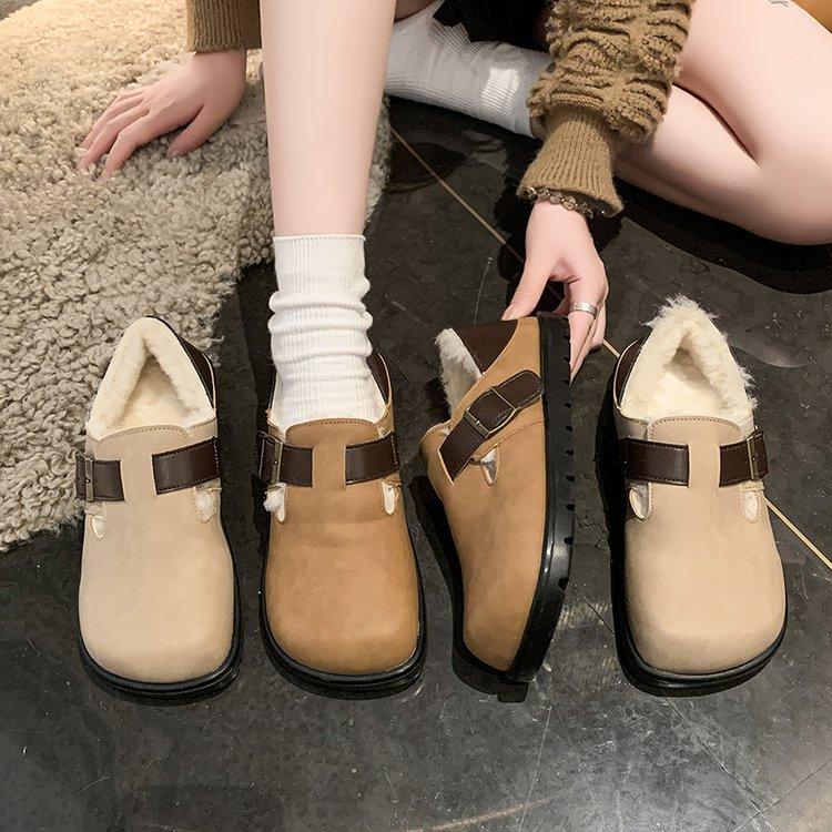 Fleece Boken shoes women's 2025 new autumn and winter women's shoes fleece retro one-pedal lazy single shoes fluffy shoes