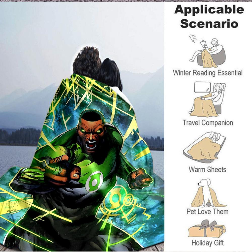 1pc Green Lantern Blanket Polyester Fiber, All Season Comfort for Sofa, Bed, Office, Car, Camping Ideal Home Decor & Gift, Office Comfort