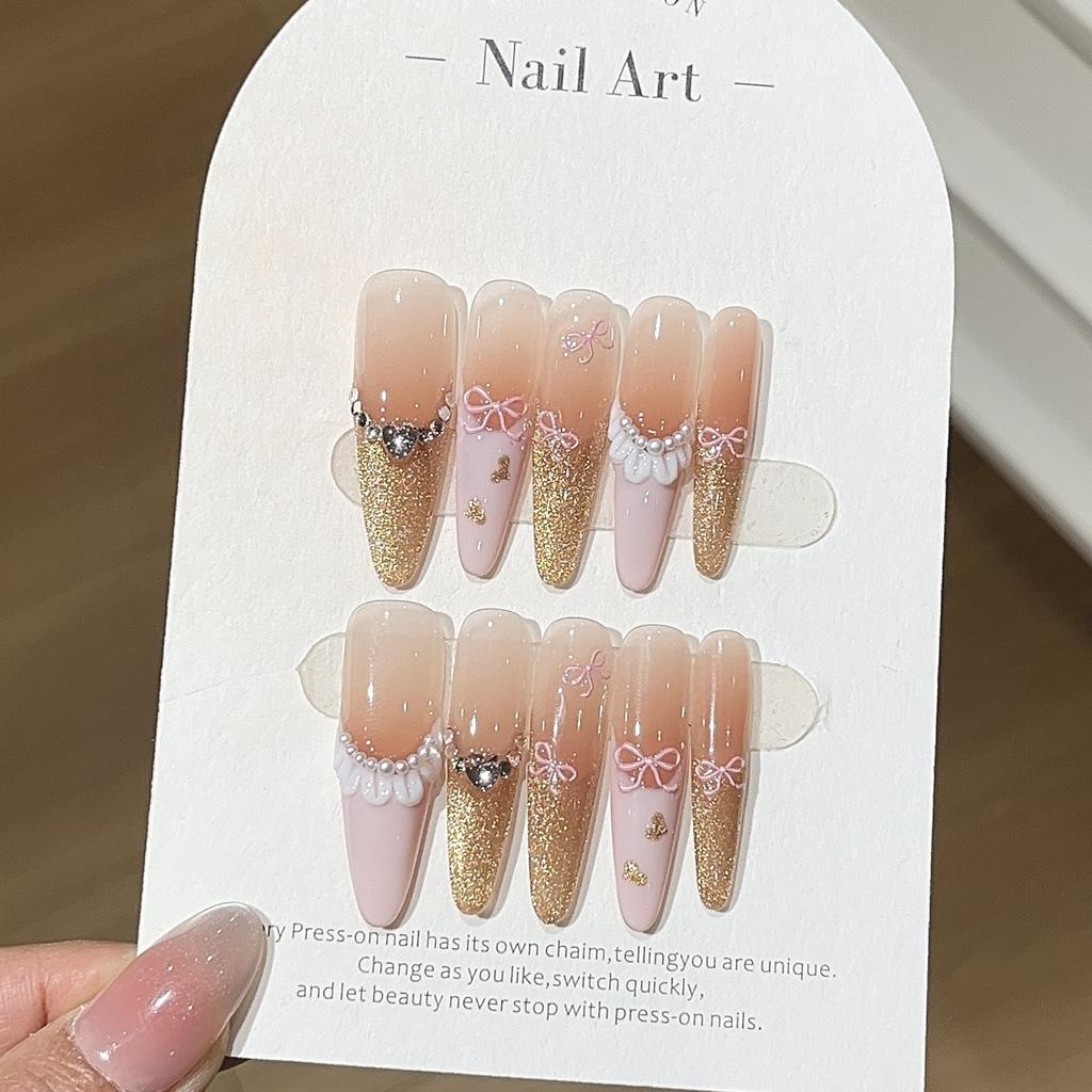 Romantic French Flashing Golden Cat Eye Peach Pink French Pearl Skirt Love Sticker Wear Armor