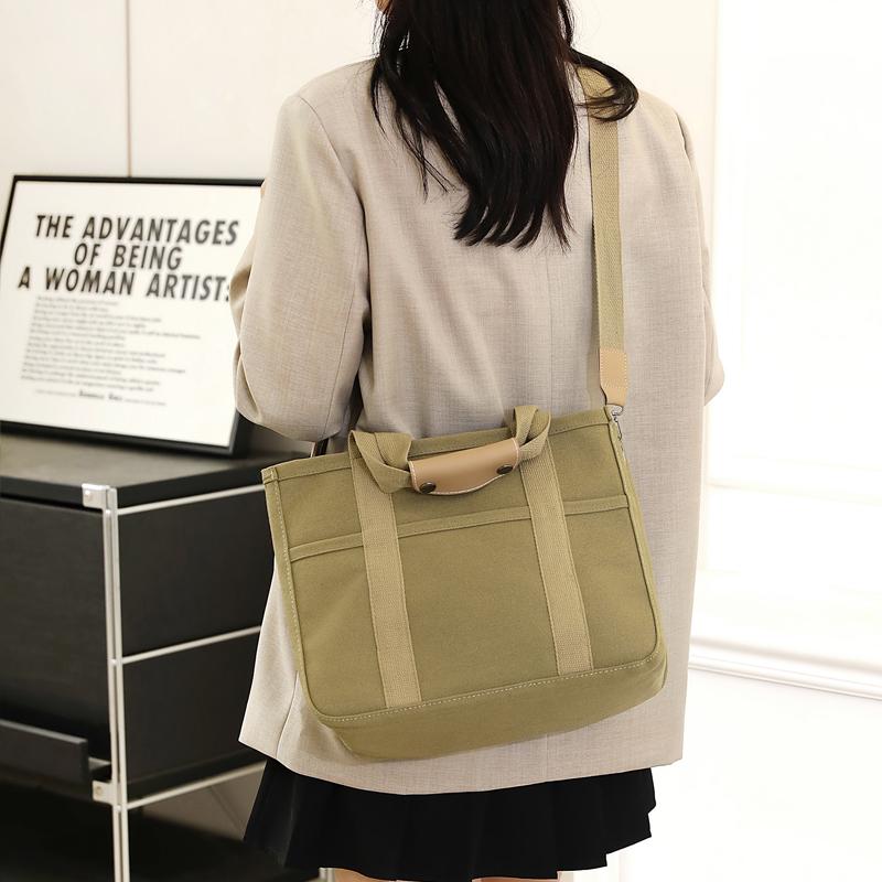 Enkel Canvas Tote Bag Dame Ensfarget Skulderveske Crossbody-veske Studentklasser Bokveske Underarmsveske