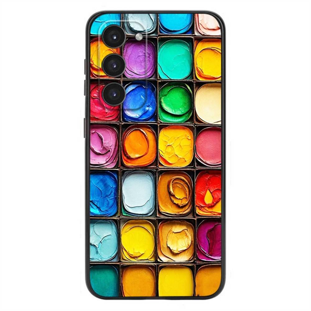 Zestaw Farb Wodnych Paleta Malarska Etui na Telefon Dla Samsung Galaxy A20,21s,22,31,32,52,53,72,73,80,91 Miękki Płynny Silikon Czarna Osłona