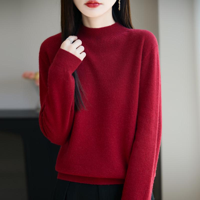 Women's Seamless Knit Base Layer Pullover - Autumn/Winter 2025, Half-High Neck, Long Sleeve, Versatile & Trendy Sweater.