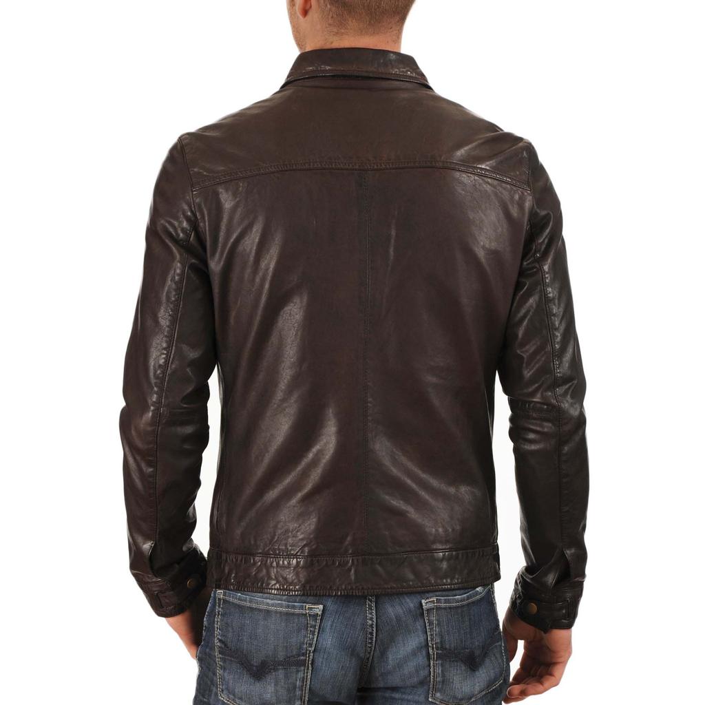 SkinOutfit Men's Genuine Lambskin Brown Leather Jacket Stylish Motorcycle Bomber Biker Outerwear MJ 12