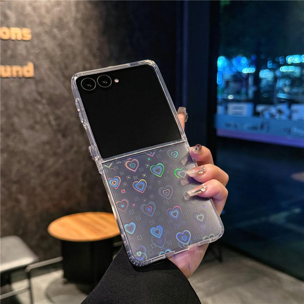Suitable for Samsung Zflip5 Folding Mobile Phone Case Laser Love Zflip3 4 Transparent Shell Zflip6 Protective Case
