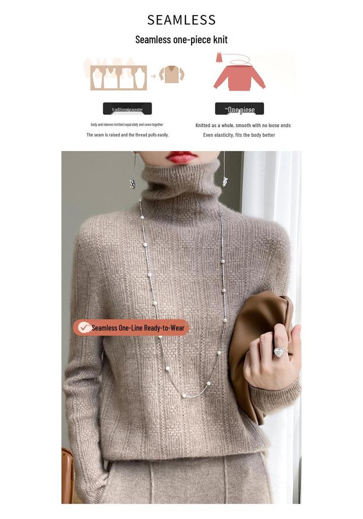 Artistic Women's 100% Wool High-Neck Sweater - Single-Thread, Heavy Duty, Three-Dimensional Design In Gentle and Relaxed Style