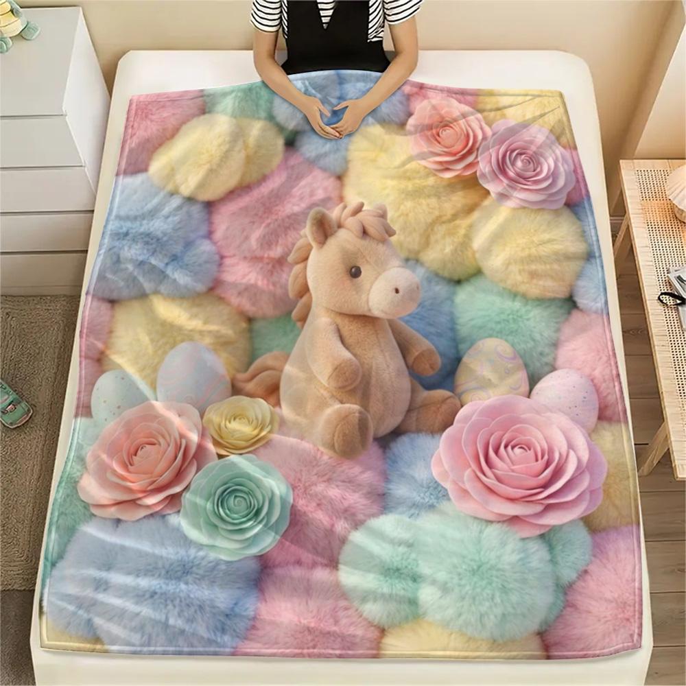 1Pc Pony Brown Print Flannel Blanket, High Quality Comfortable for All Seasons, Home Decor, Warmth and Comfort, Perfect for Christmas Gifts