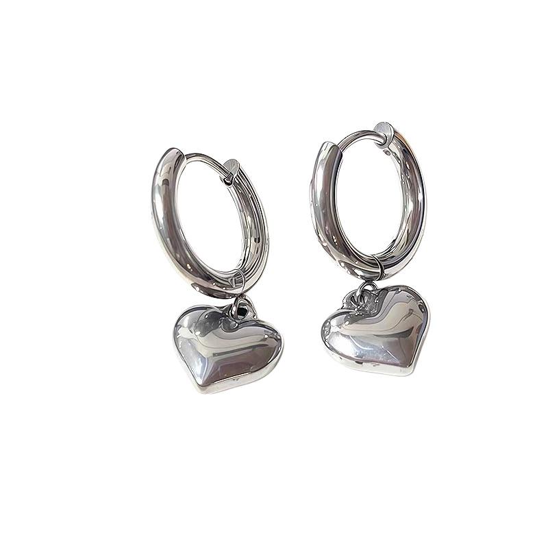 European 316 Stainless Steel Heart Pendant Earrings: Fashionable, Trendy, Versatile Studs & Hoops for Women.