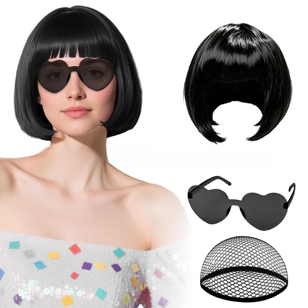 3Pcs Halloween Cosplay Wig Set Colorful Short Bangs Y2K Role-playing Short Hair Wig Halloween