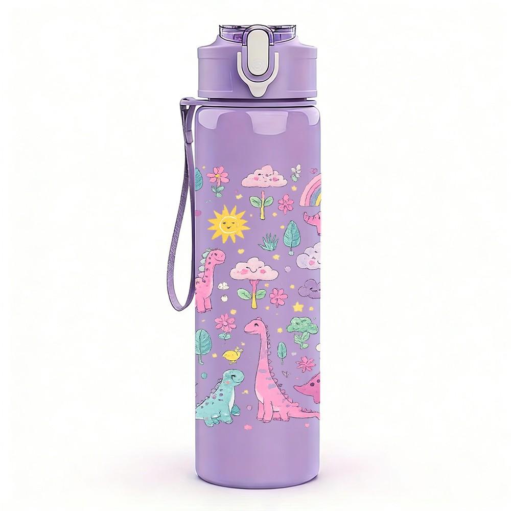 1PC Cute Unicorn Cartoon Pattern Print 750ml Color Plastic Sports Water Bottle Leakproof Flip Straw Lid Suitable for Sports Office Home Use