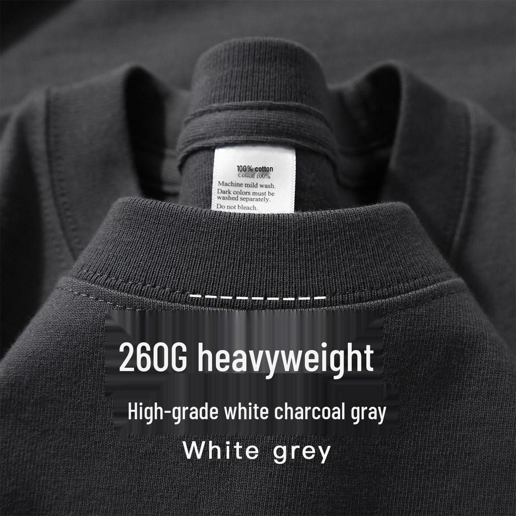 Wine Red Heavyweight Pure Cotton Short Sleeve T-Shirt, Thick Loose Half Sleeve, Small Collar Men's Plain Base Layer