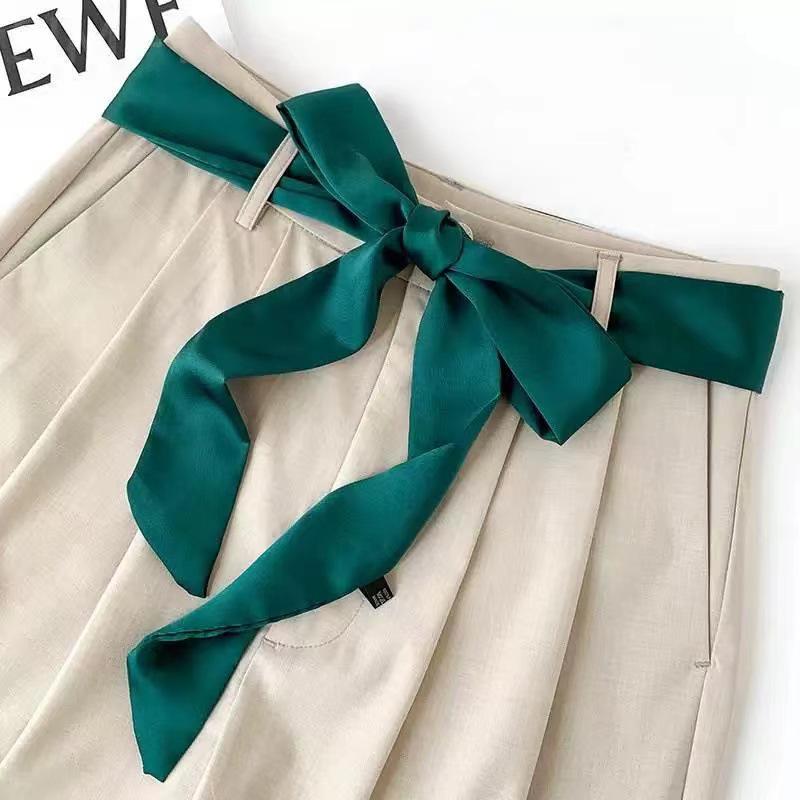 Versatile Korean-Style Silk Hairband & Scarf: 200cm Solid Color, Thin and Narrow, Ideal for Tying Bags or as a Neckerchief, Satin Ribbon Accessory.