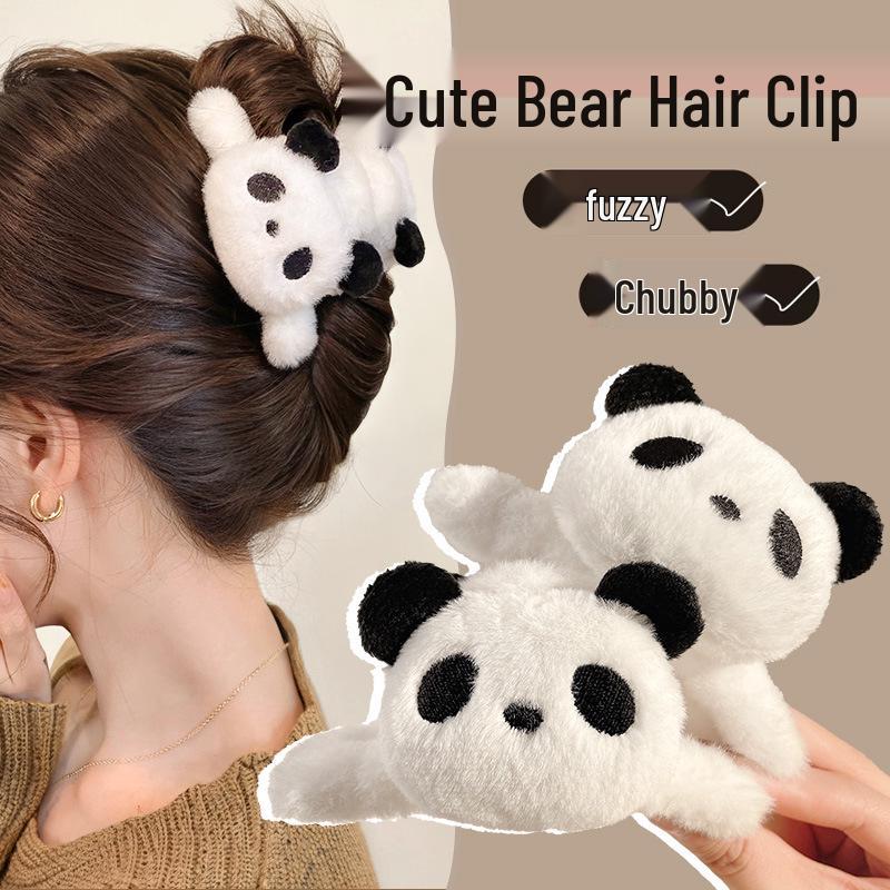 Cute Large Plush Panda Hair Clip for Women - Claw Clip Style for Autumn & Winter