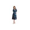 Kuduzo Floral Print Midi Dress, VNeck, Puff Sleeves, With And Flowers, Ruffle Hem
