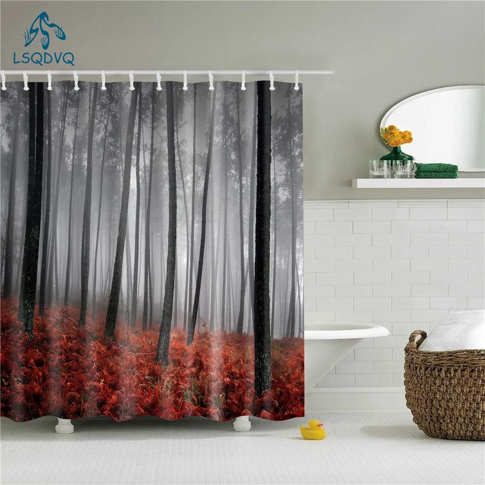 Beautiful Scenic Forest Mountain Shower Curtains Fabric Waterproof Polyester Bathroom Curtain For Bath With Hooks 180X180Cm