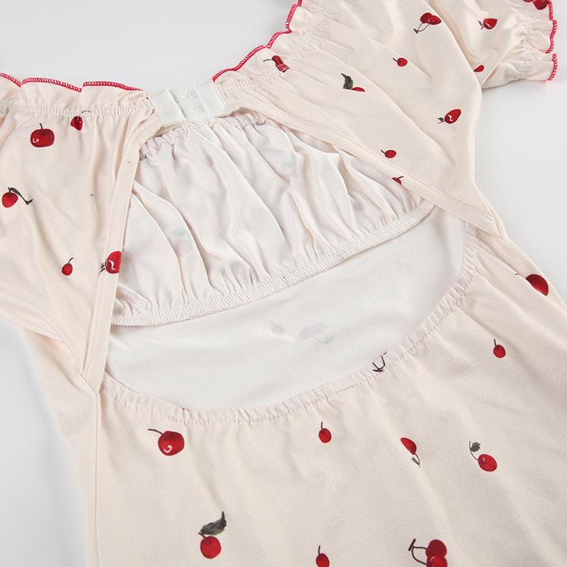 Damen-Bikini, kurzärmelig, rückenfrei, mit Kirschdruck, Sommer-Badeanzug, Schwimm- und Badebekleidung