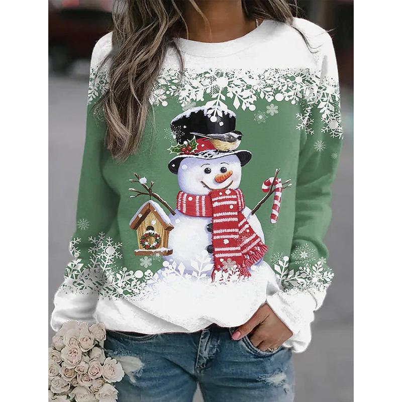 Women's Sweater Pullover Christmas Party Clothes Autumn New Long Sleeve T-Shirt Imitation Cotton O Neck Top Casual Sweatershirt