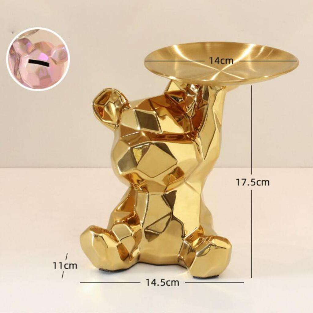 Creative Resin Bear Figurine Cute Statue Home Decoration Desktop Storage Tray Rack for Coins Snack Phone Entrance Office
