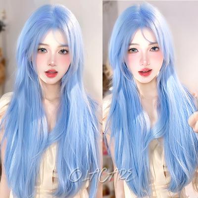 OLACARE peruca sintética longa reta lolita com franja peruca menina fofa ombre azul loira preta cosplay festa halloween peruca harajuku