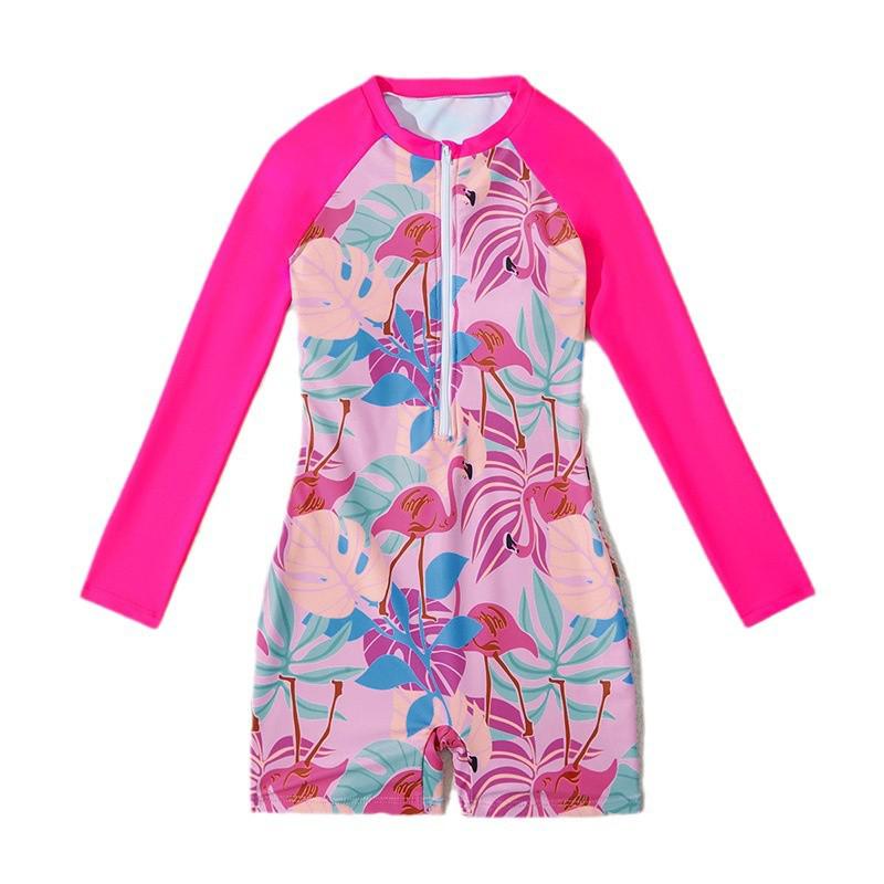 2025 Korean Style Long Sleeve Girls' Zipper Swimsuit – Cute, Conservative One-Piece Swimwear