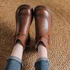 Autumn and Winter New First-layer Cowhide Thick-heeled Retro Martin Boots Medium and Old Boots Women's Velvet Short Boots Genuine Leather Single Boots