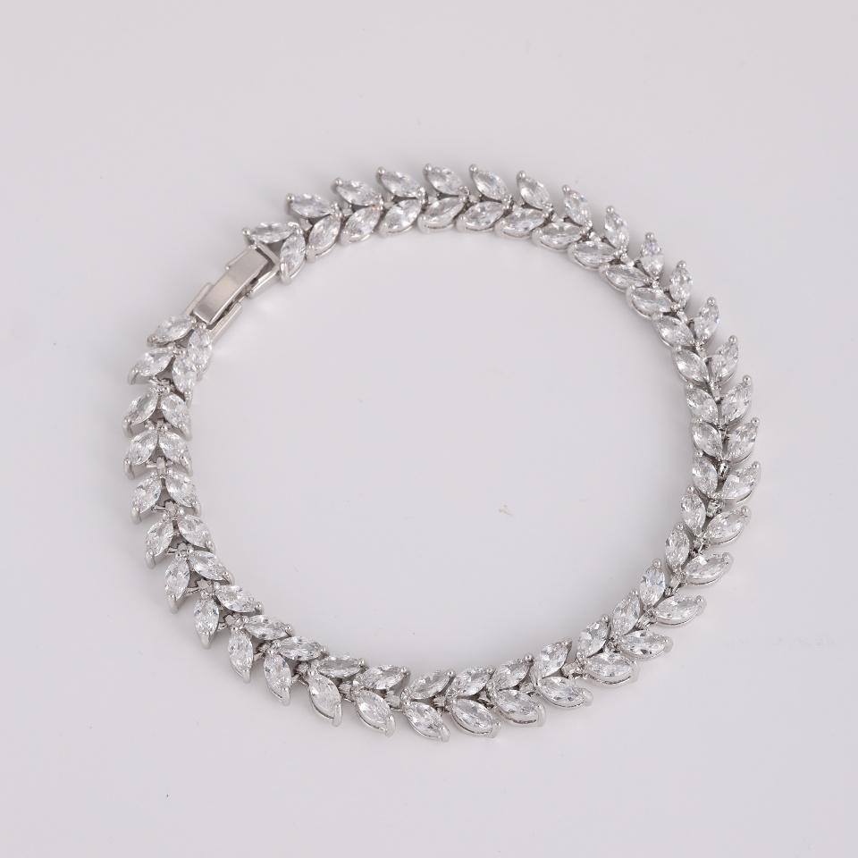 ZAKOL Trendy Wedding Bridal Bracelet for Brides Bridesmaids Delicate Leaf Shape Cubic Zirconia Classic Bracelets Women Jewelry