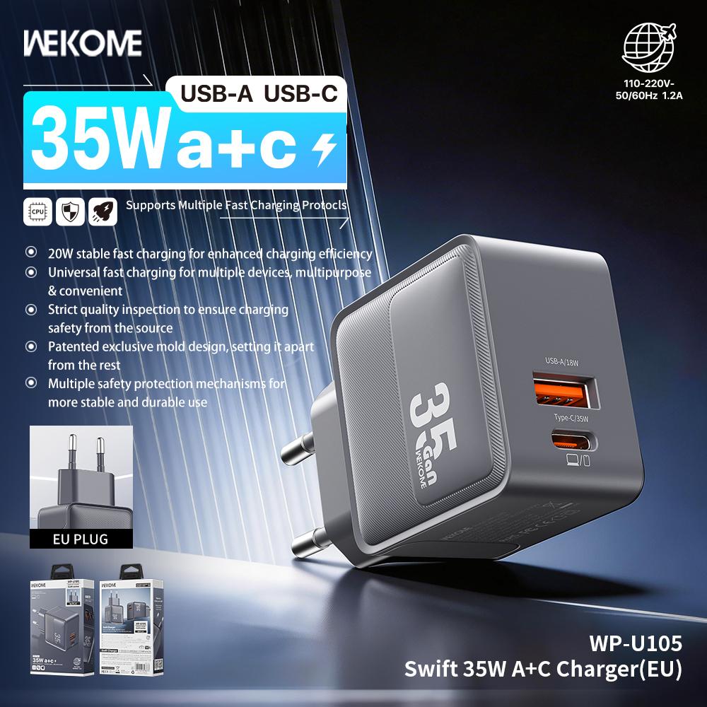 WEKOME 35Wa+C Flash Charger WP-U105 (European Standard) supports multiple fast charging protocols.