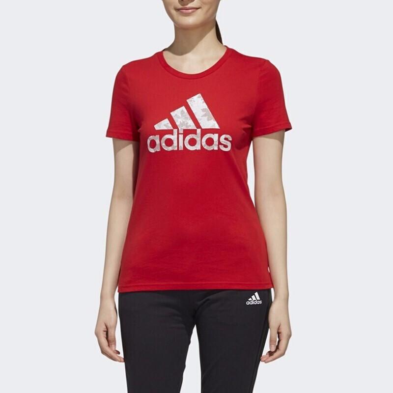 Adidas Round Neck Casual Logo Short Sleeve T-Shirt Women T-Shirts Red EH3876