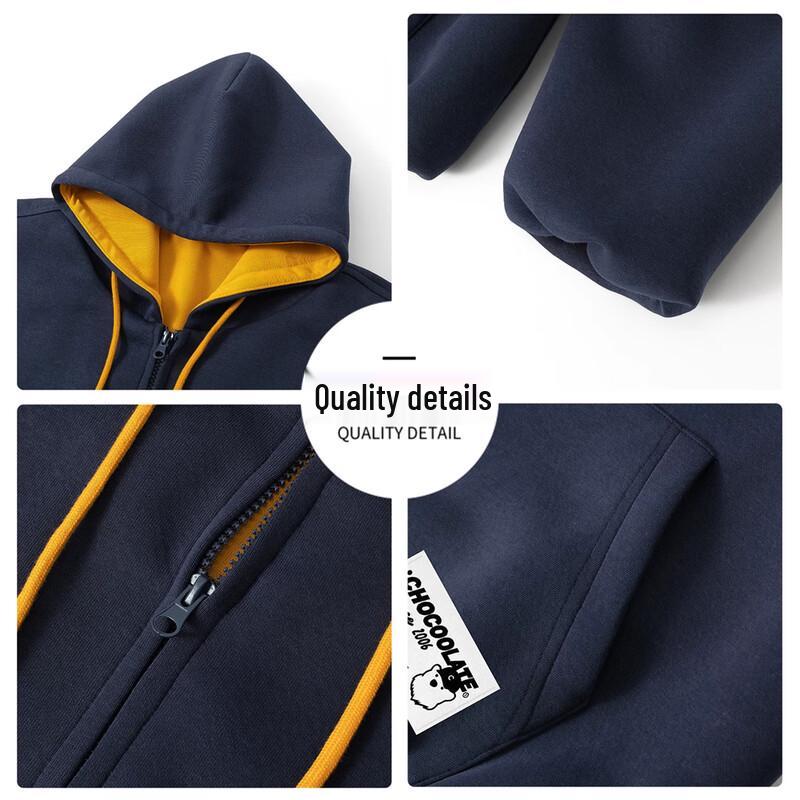 :CHOCOOLATE Heavyweight Colorblock Hooded Cardigan Jacket
