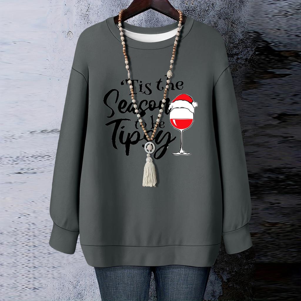 Ladies' Christmas Printed Round Neck Long Sleeved T-shirt Sweatshirt Top