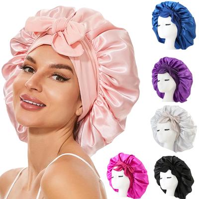 Cappello da donna alla moda, tinta unita, con bordo largo, due code, elastico, in seta, liscio, piccolo, per lo sport, quotidiano, casa, casual, per dormire