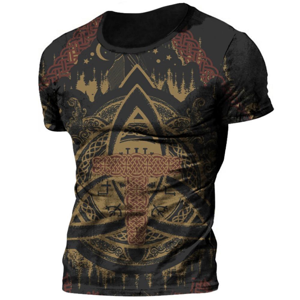 Summer Casual Viking Symbol Crow Tattoo Red 3D Printed Men's T-shirt Round Neck Short Sleeved T-shirt Unisex Street T-shirt Top