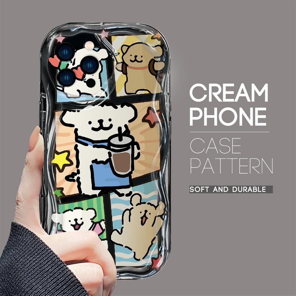 For iPhone 16 15 14 13 12 Samsung S24 S23 S22 A06 A13 A14 A15 A16 A55 Redmi Note 13 12 Cartoon Lovely Dog Soft Wavy Edge Design Phone Casing