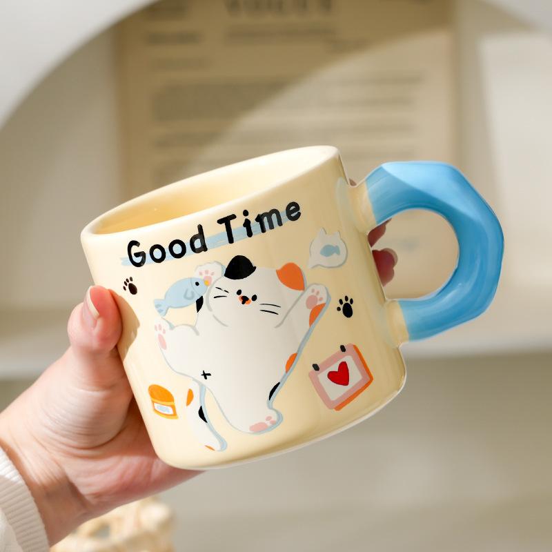 Cream cute kitten ceramic cup creative gift box ceramic mug drinking cup practical gift set