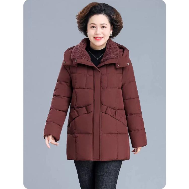 Verdickte, mit Baumwolle gefütterte Winterjacke für Frauen mittleren Alters, langer Daunenmantel für zusätzliche Wärme
