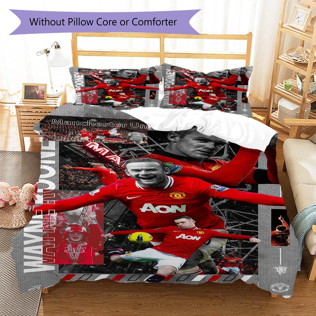 Man Utd Pattern Bedding Quilt Set Quilt Cover Pillowcase Home Decoration Birthday Gift (1 * Duvet Cover + 2 * Pillowcase, Without Core)