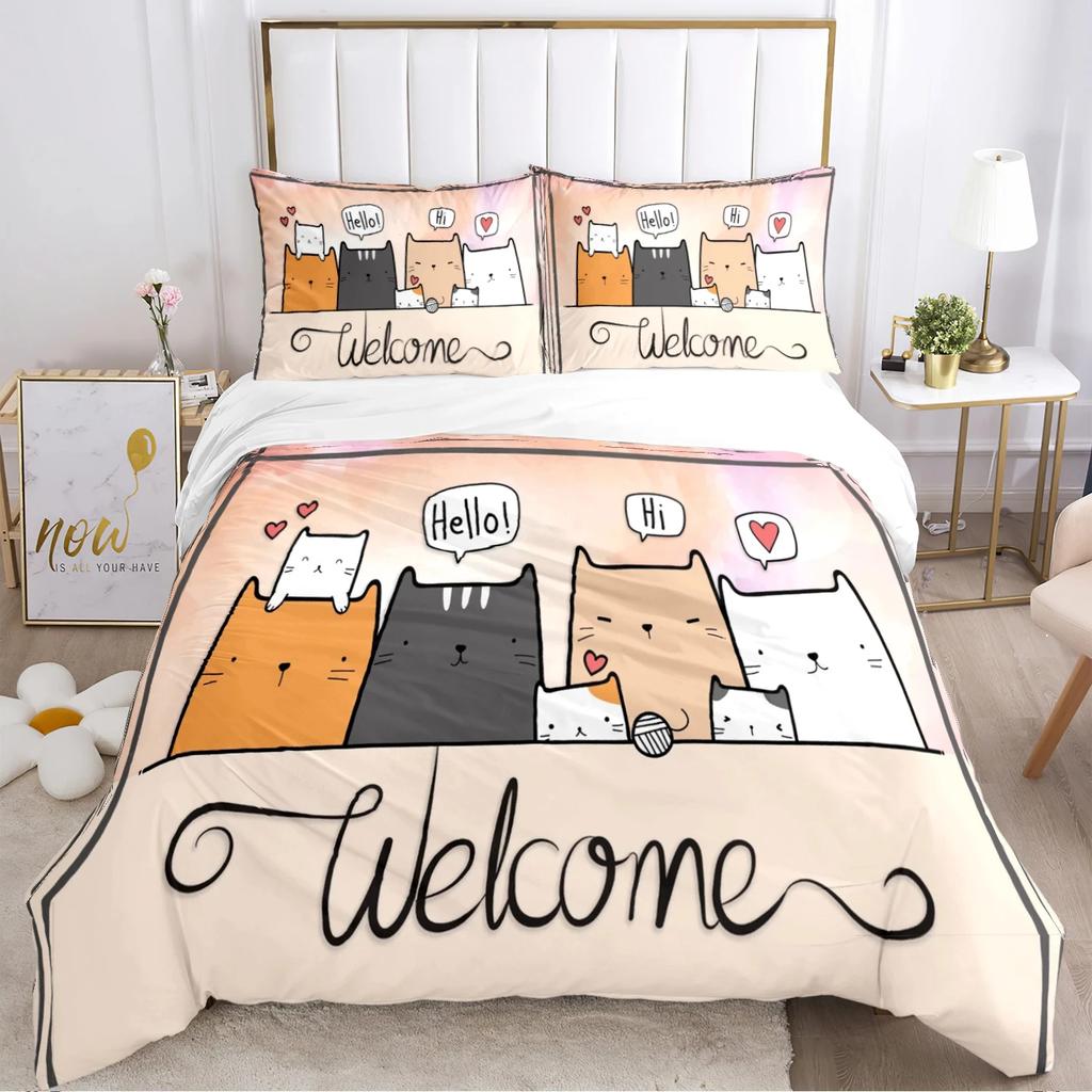 Comforter Fashion Cartoon Bedding Set Cat Dog Animal Soft And S For Teens Boys Single/Twin/Queen/King